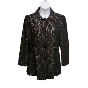 Marisa Christina Blazer Jacket Womans Large Black Lace Champagne Lining
